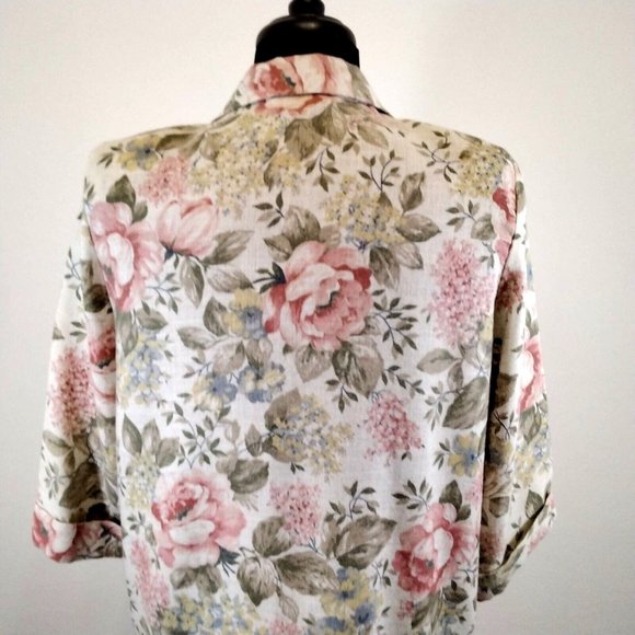 Joanna Sport Women Jacket Beige Floral Boyfriend Blazer Size Medium Vintage Rose - Picture 11 of 12